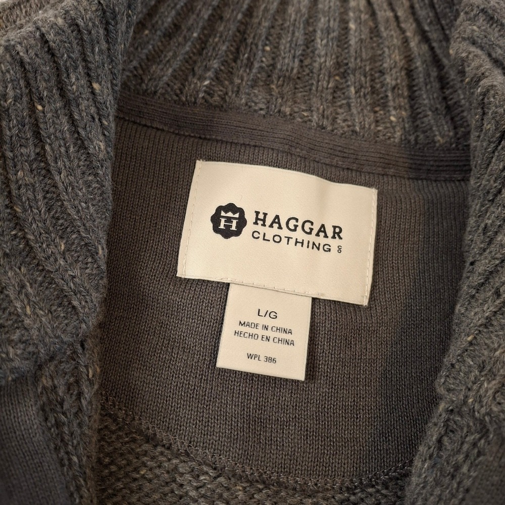 Haggar Clothing Mens Large Heather‎ Gray Cable Knit 1/4 Quarter Zip Sweater NWT - Picture 5 of 8